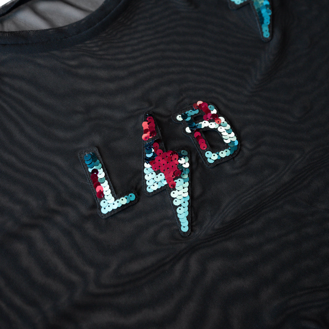 LIB 2024 Sequins Bolt Black Mesh Tee