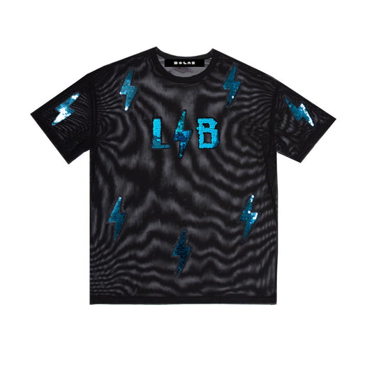 LIB 2024 Sequins Bolt Black Mesh Tee